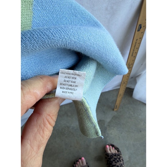 VRG GRL Blue Green Wavy Colorblock Knit Sleeveless Mini Dress Womens 8 retro mod - Picture 6 of 8